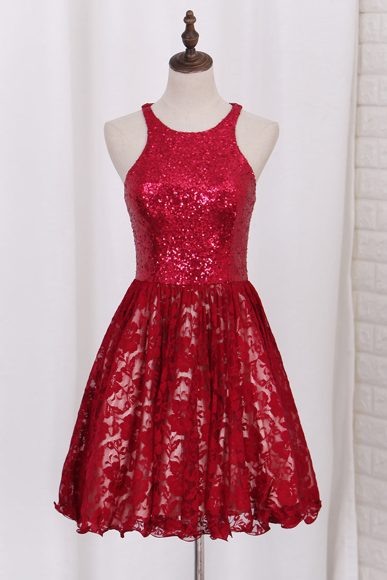 2024 Homecoming Dresses A Line Scoop Sequin&Lace Short/Mini