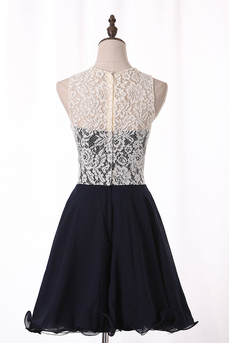 2024 Homecoming Dresses Scoop A Line Chiffon & Lace Short/Mini