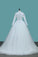 2024 A Line Tulle Long Sleeves High Neck Wedding Dresses With Applique Sweep Train
