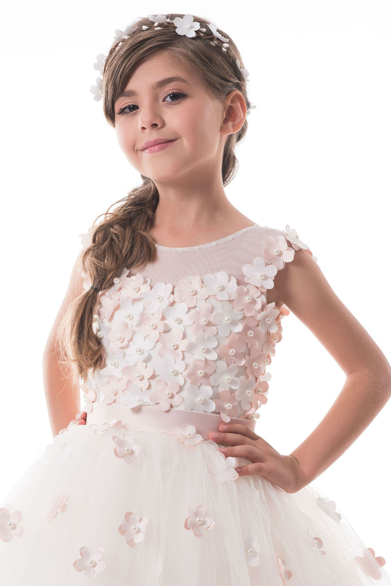 2024 A Line Flower Girl Dresses Scoop Tulle With Handmade Flowers Lace Up