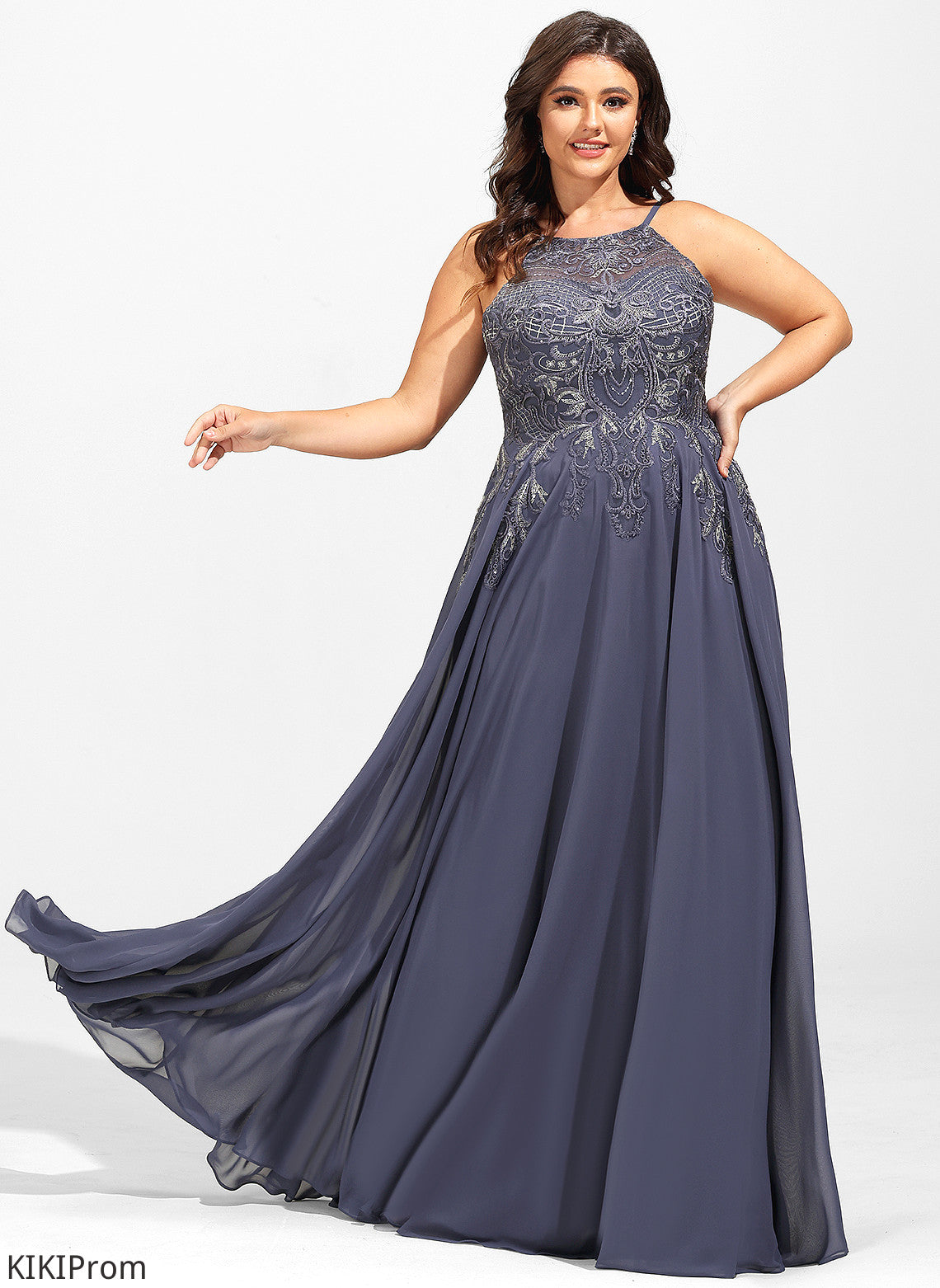 Greta With Lace Scoop Floor-Length A-Line Chiffon Prom Dresses Sequins