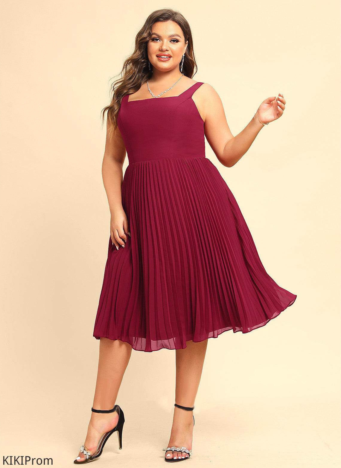 Pleated Neckline With Homecoming Dresses Chiffon Homecoming Square Knee-Length Judy Dress A-Line