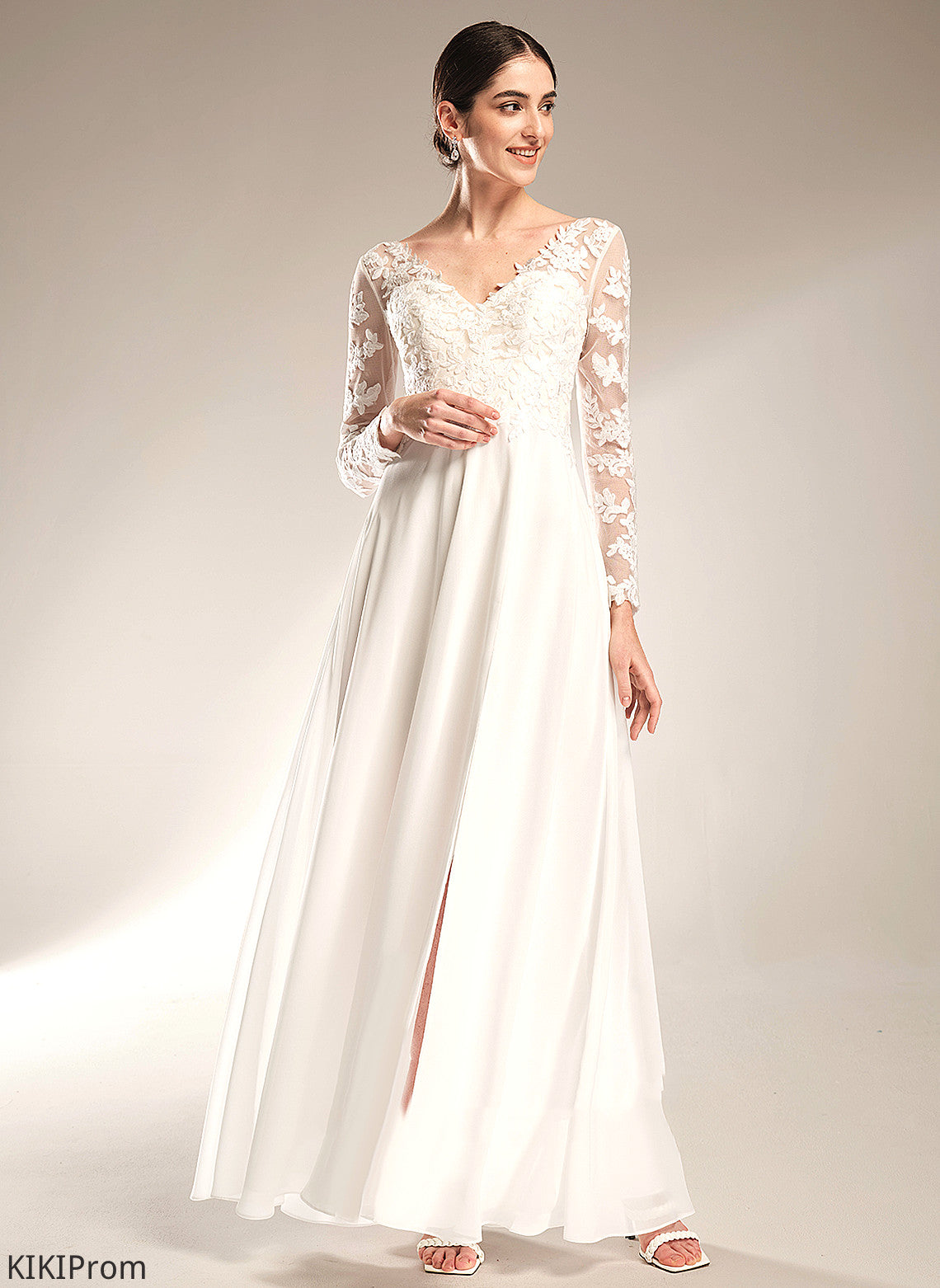 Chiffon Lace Dress Barbara Wedding Dresses Floor-Length Wedding A-Line V-neck