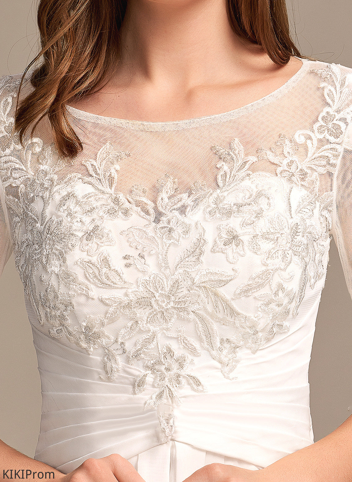 Asymmetrical Chiffon Wedding Dresses With Dress Marilyn Illusion A-Line Wedding Lace