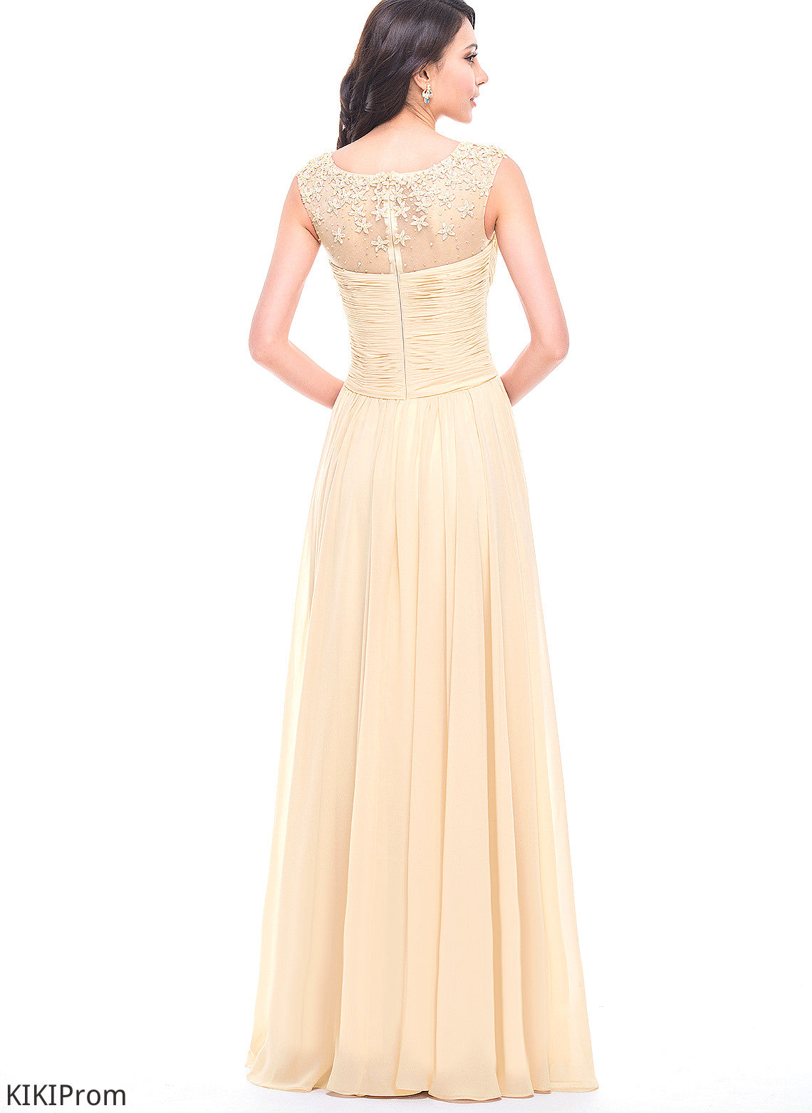 Tulle Floor-Length Beading With Evelin Scoop Chiffon Flower(s) Ruffle Prom Dresses A-Line