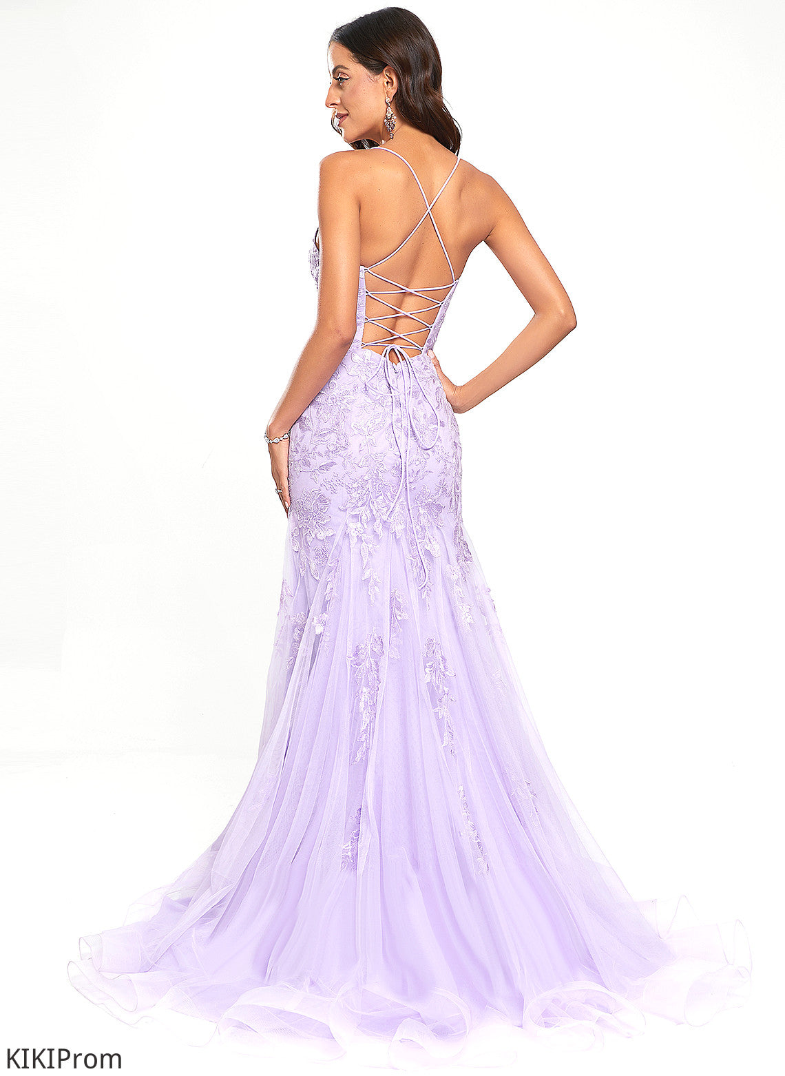 Prom Dresses Tulle With V-neck Lace Sequins Trumpet/Mermaid Train Elisabeth Sweep