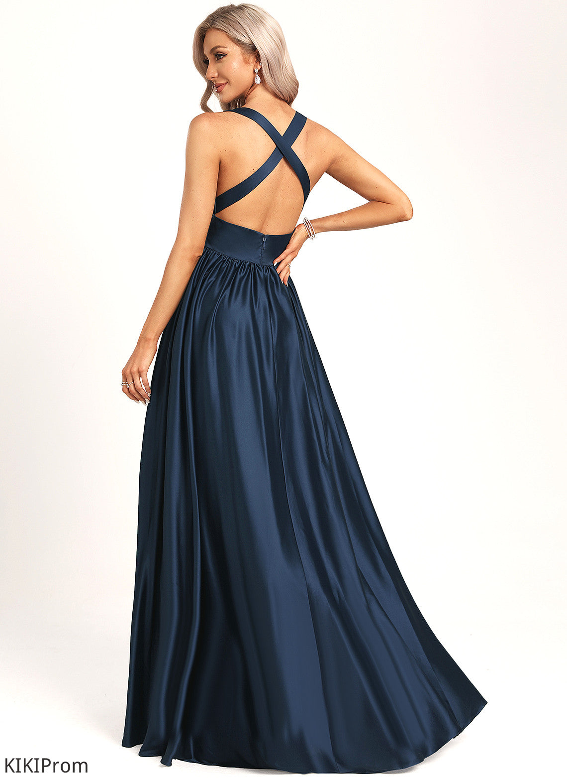 A-Line Fabric Neckline Satin V-neck Silhouette Straps&Sleeves Floor-Length Length Maryjane Trumpet/Mermaid Natural Waist Bridesmaid Dresses
