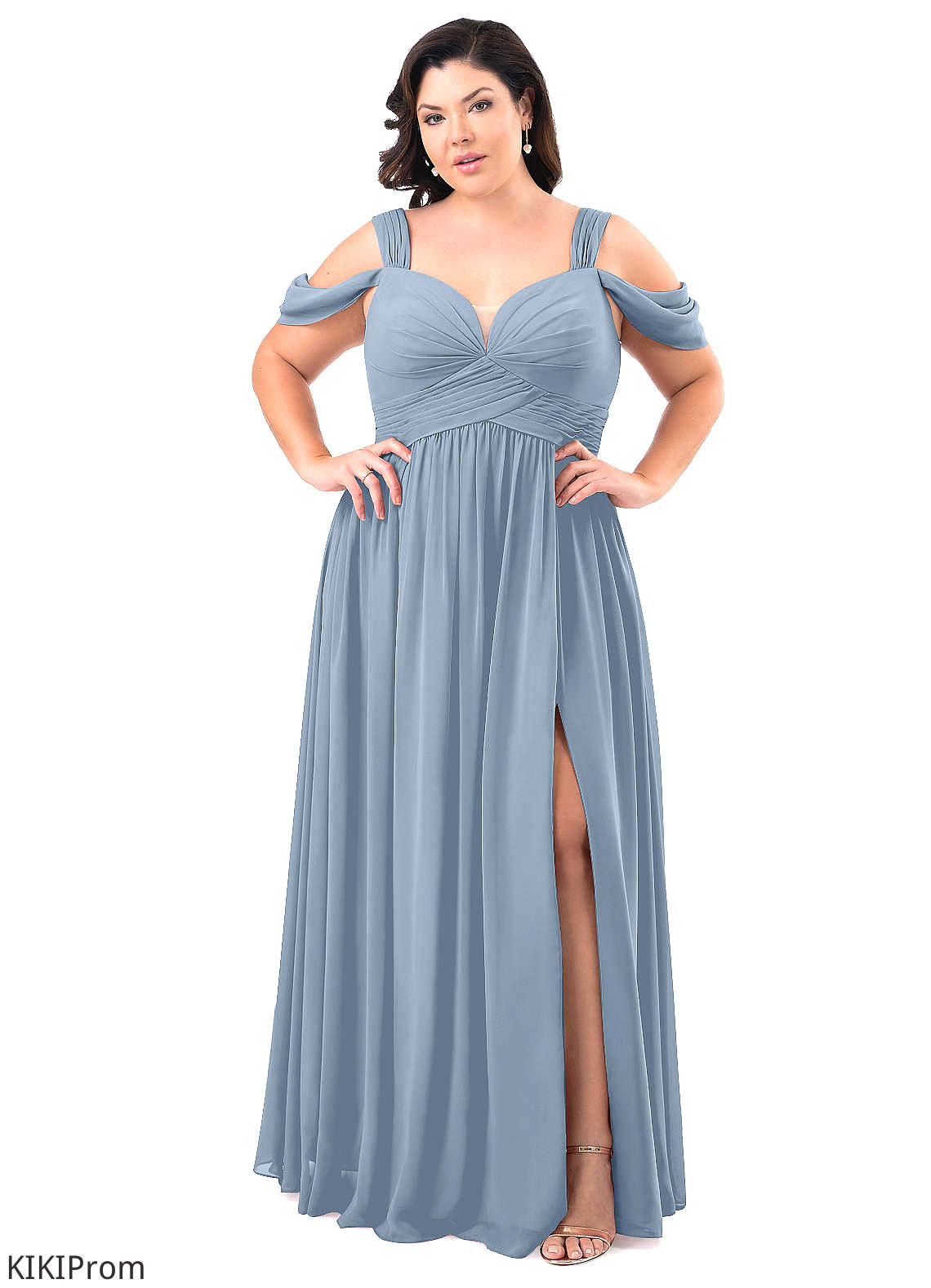 Tiana Short Sleeves Floor Length Velvet Natural Waist V-Neck A-Line/Princess Bridesmaid Dresses