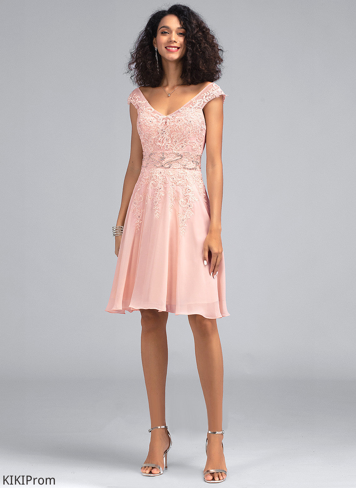 Dress Jillian V-neck Lace With A-Line Chiffon Beading Homecoming Knee-Length Homecoming Dresses