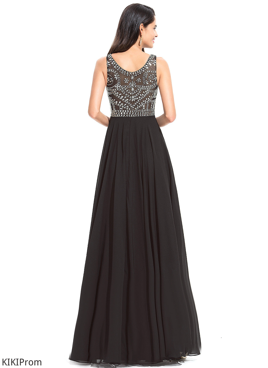 Floor-Length With Sequins Mercedes Beading A-Line Scoop Chiffon Prom Dresses
