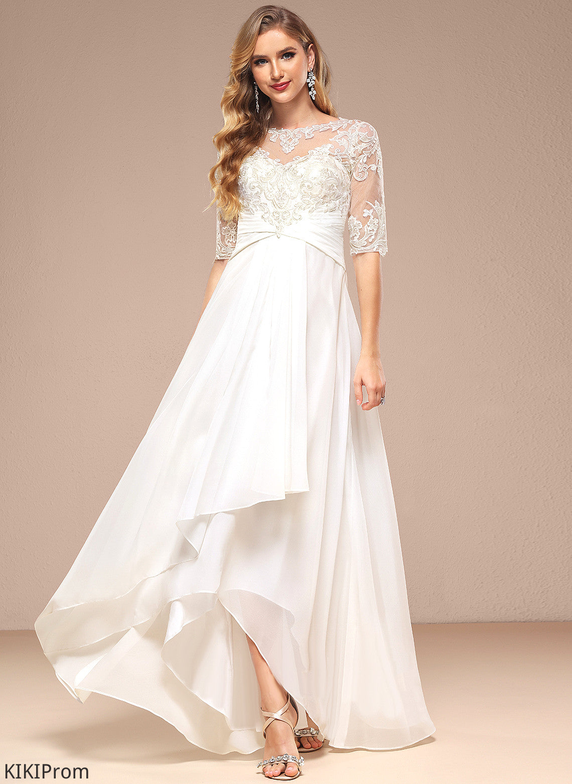 Lace Neck Isabelle Dress Asymmetrical A-Line Wedding Wedding Dresses Boat Chiffon