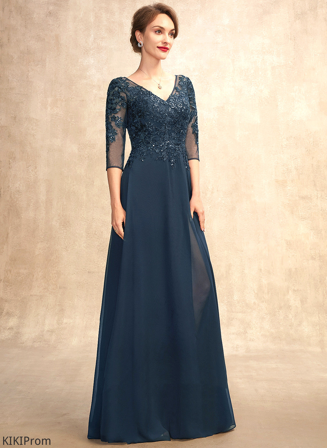 A-Line Lace With Mother Sequins V-neck Floor-Length Mother of the Bride Dresses of Split the Dress Chiffon Hanna Bride Front