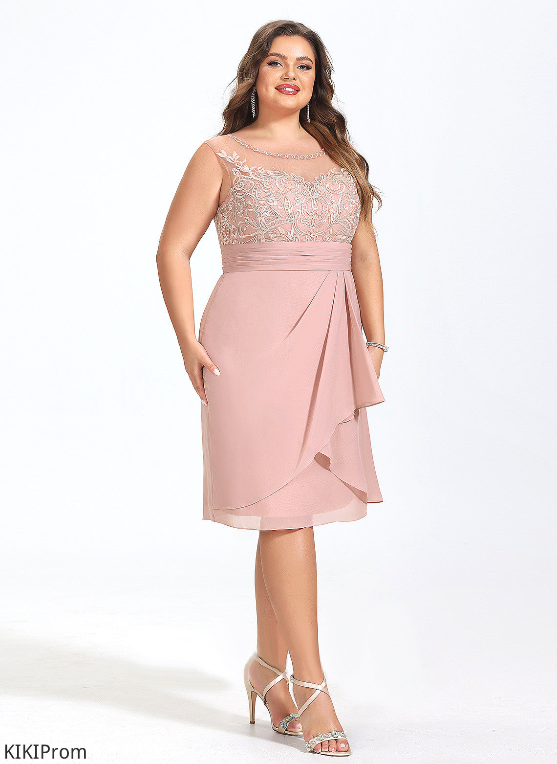 Cocktail Dresses With Scoop Ruffles Dress Lace Melissa Sheath/Column Neck Knee-Length Chiffon Cocktail Cascading