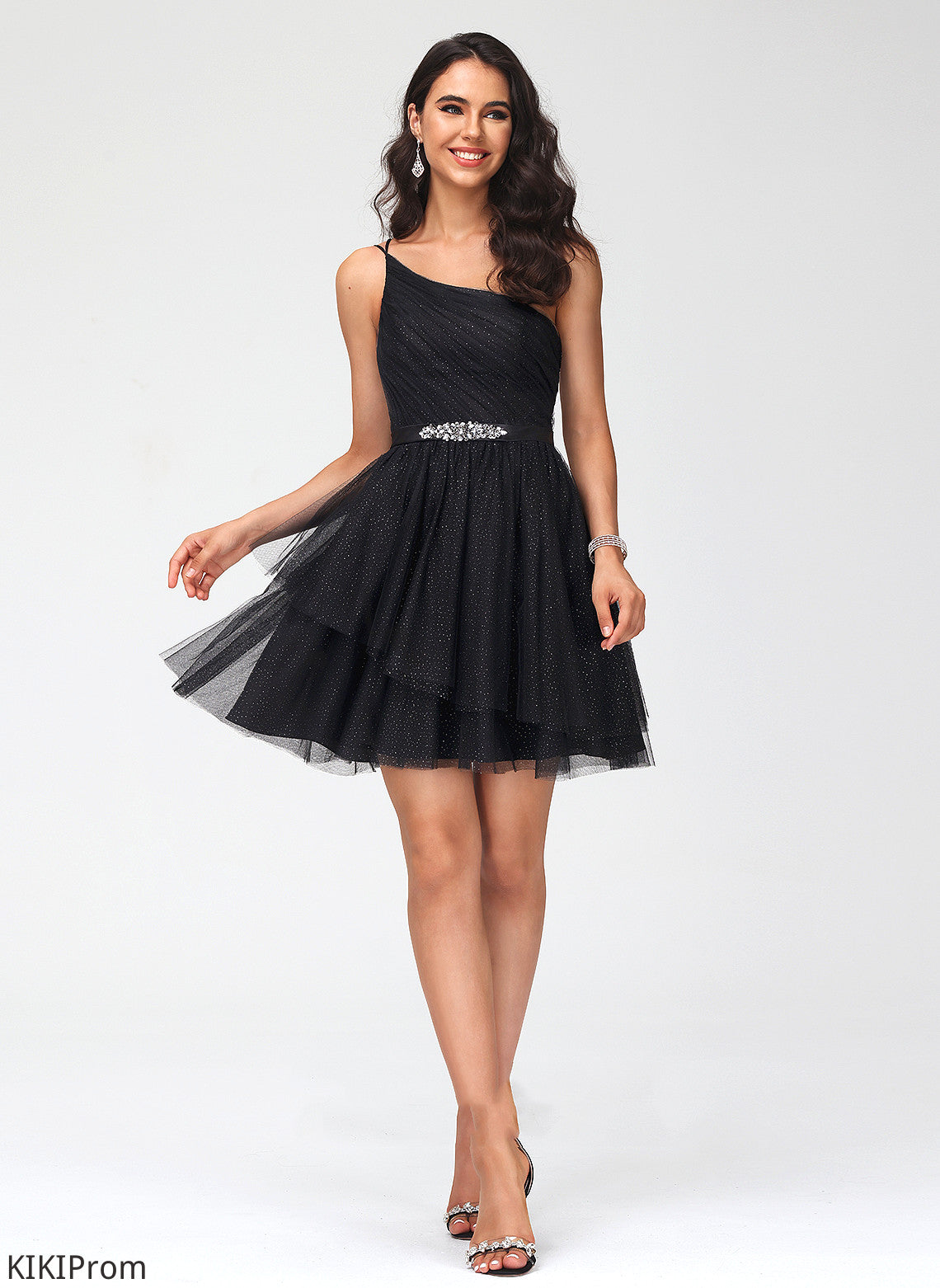 A-Line Homecoming Janice With One-Shoulder Tulle Homecoming Dresses Beading Dress Sequins Short/Mini