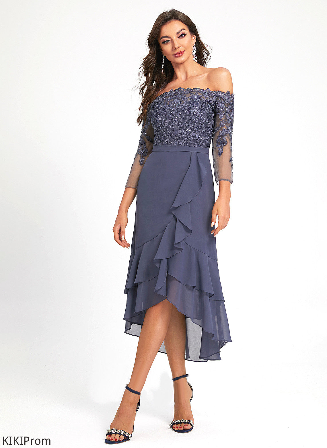 Chiffon Trumpet/Mermaid Asymmetrical Sequins Cocktail Dresses With Dress Cocktail Delaney Off-the-Shoulder