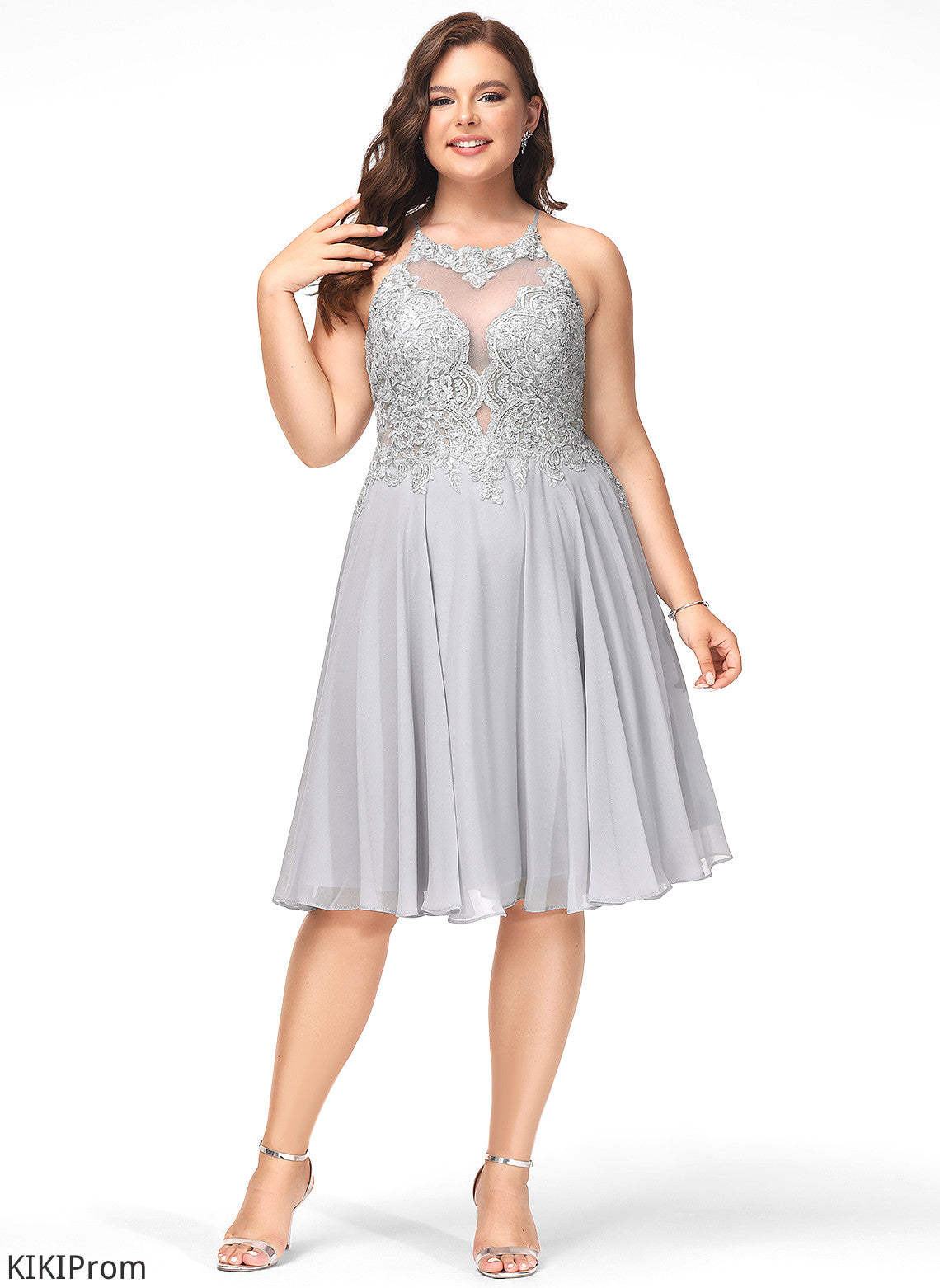 With Sequins Knee-Length Chiffon Scoop A-Line Prom Dresses Jasmine Lace