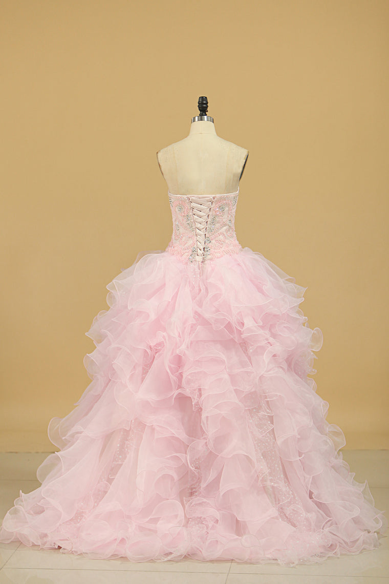 2022 Ball Gown Sweetheart Organza Quinceanera Dresses Court Train Detachable