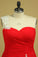 2022 Red One Shoulder Pleated Bodice Sheath Evening Dress Chiffon With Applique