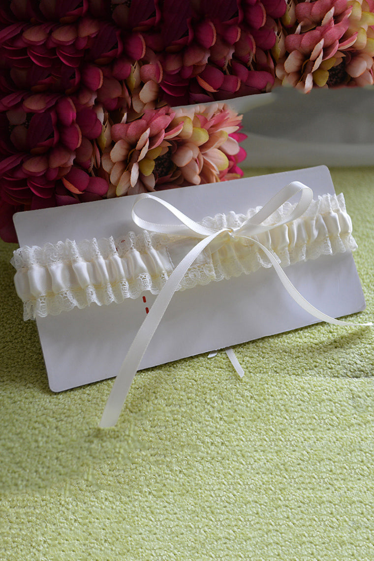 Pretty Satin/Lace With Bowknot/Pearl Wedding Garters
