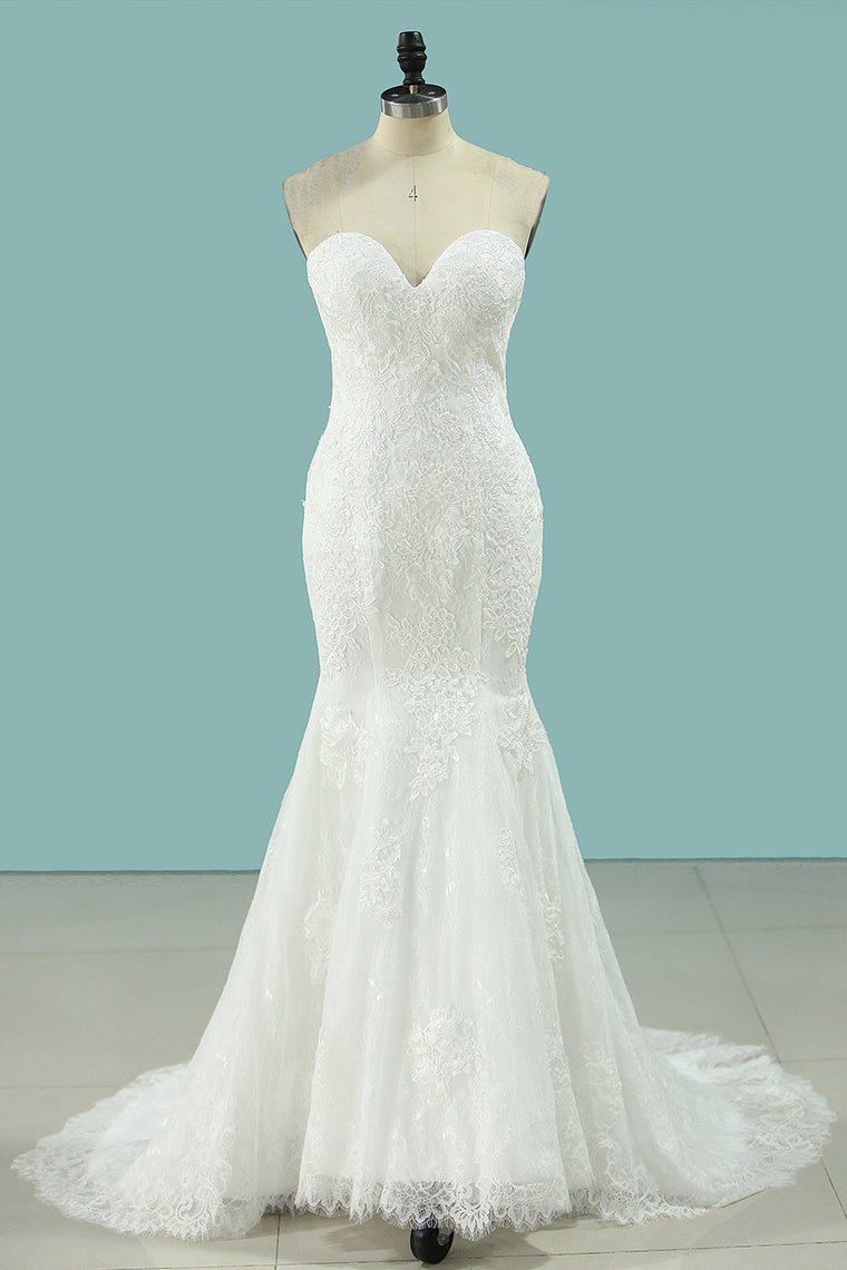 2024 Mermaid Sweetheart  Wedding Dresses Lace With Applique Court Train Detachable