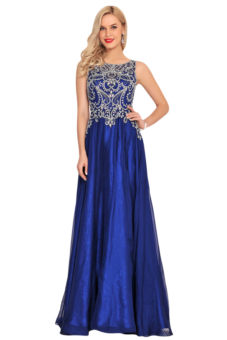 2024 A Line Prom Dresses Scoop Chiffon With Beading Sweep Train