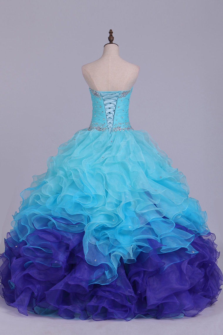 2022 Quinceanera Dresses Ball Gown Sweetheart Floor Length Organza With Beading Sash Ruffles