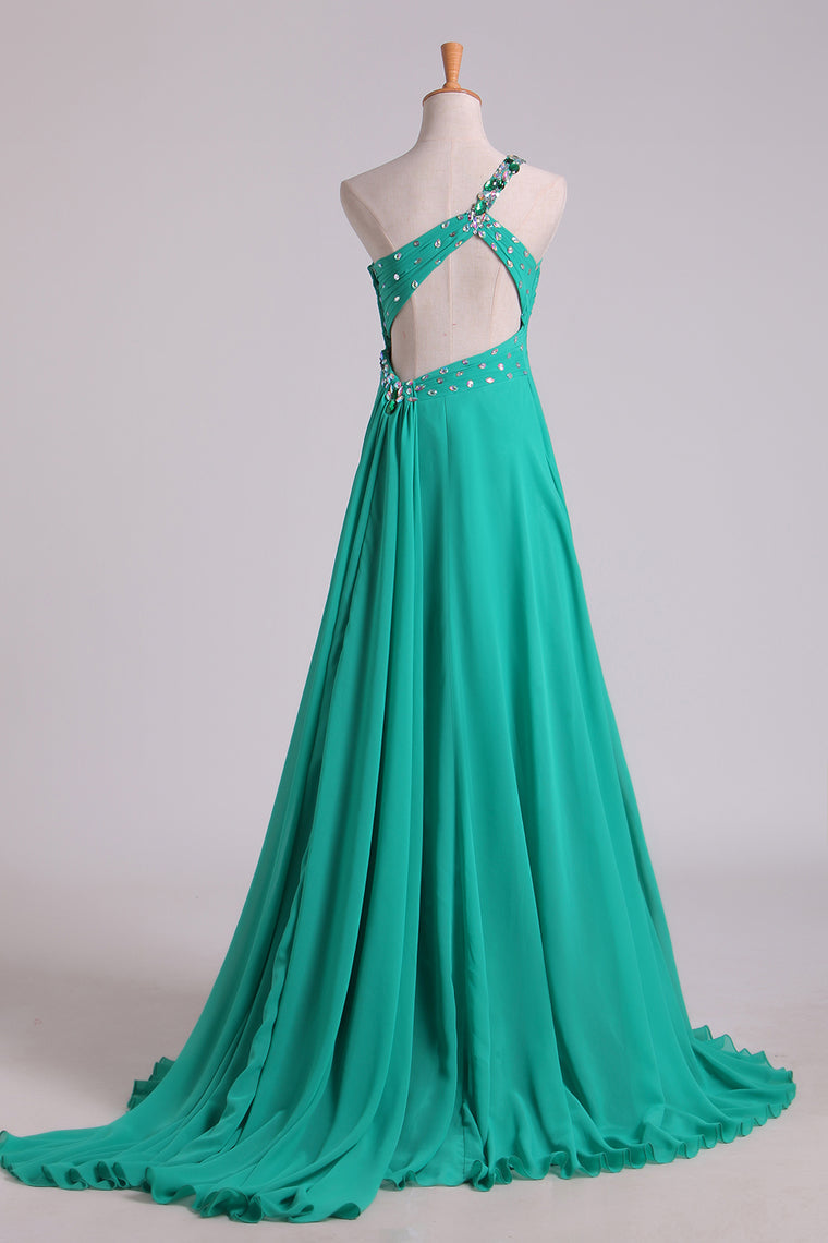 2022 Prom Dresses One Shoulder With Beading/Sequins A Line Chiffon Asymmetrical