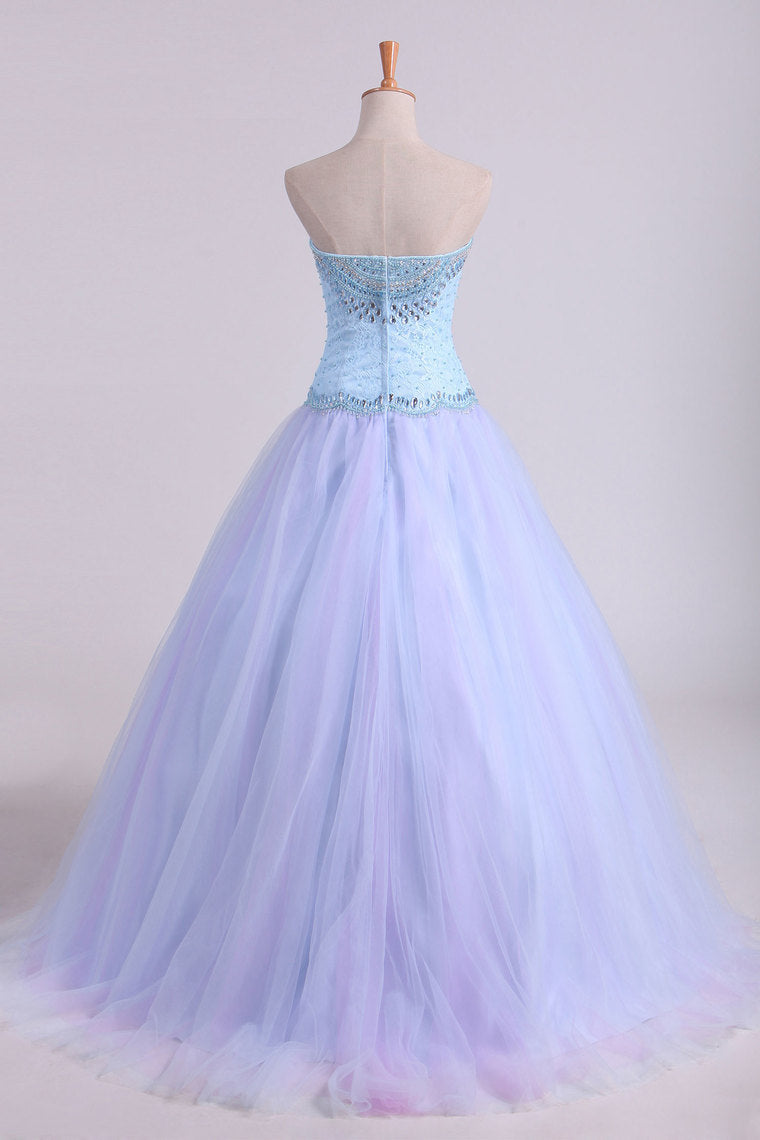 2024 Ball Gown Sweetheart Prom Dresses Tulle & Lace With Beading