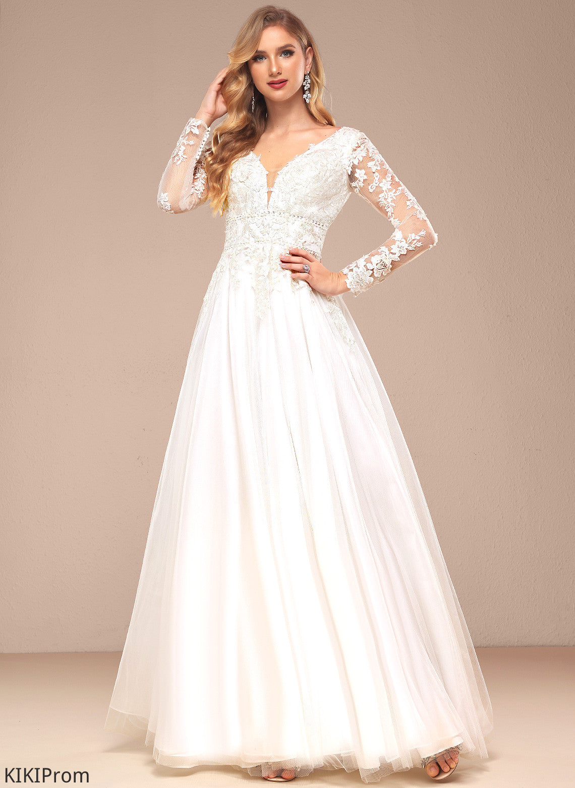Dress Beading Sequins With Wedding Dresses Wedding Floor-Length A-Line Destiny Tulle Lace V-neck