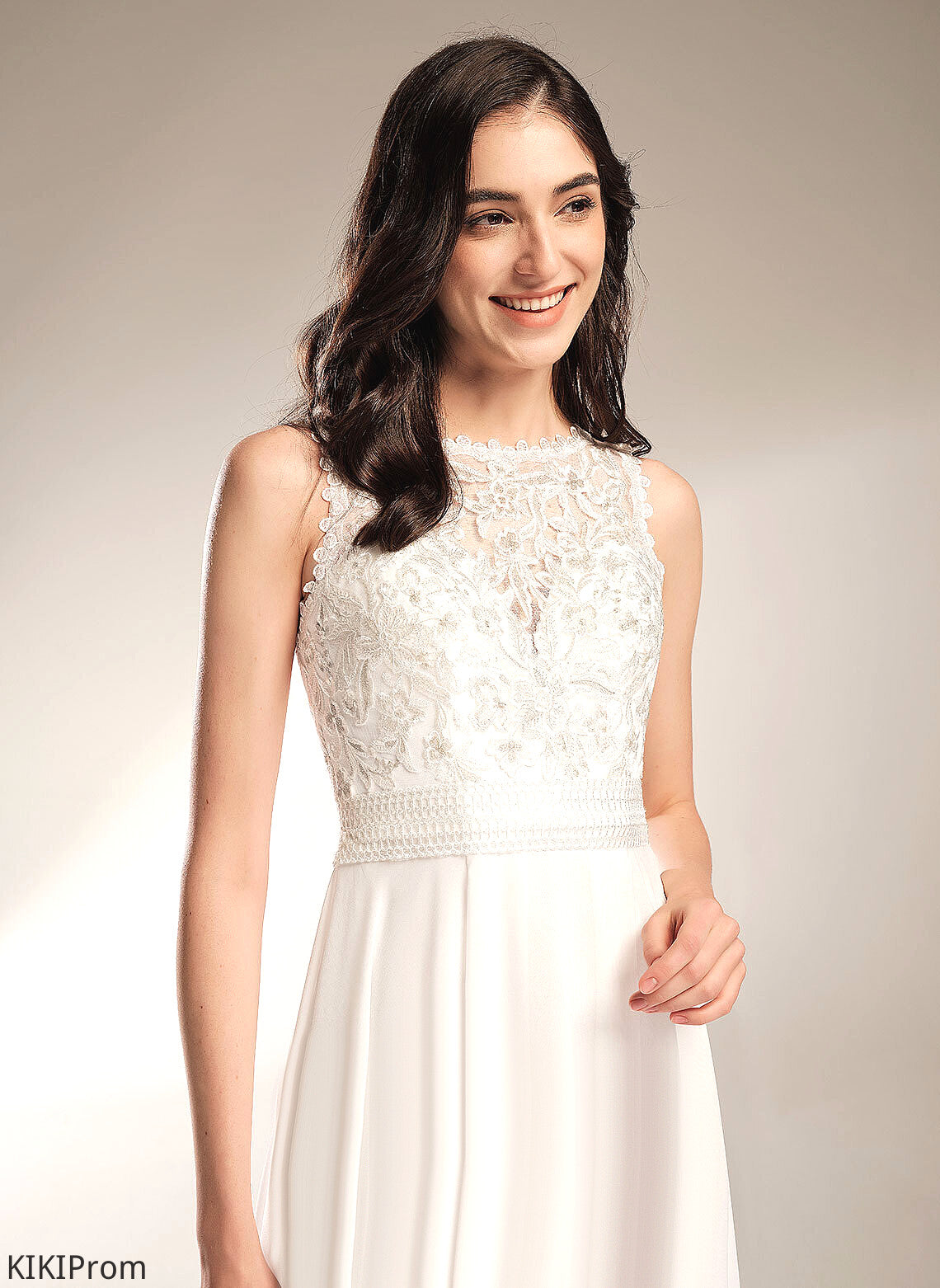 A-Line Isis Chiffon Scoop Dress Wedding Dresses Asymmetrical Wedding Lace
