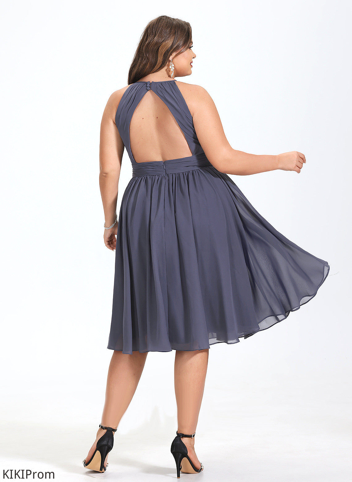 Ruffle Neck Cocktail Scoop Chiffon With Cocktail Dresses A-Line Knee-Length Danielle Dress