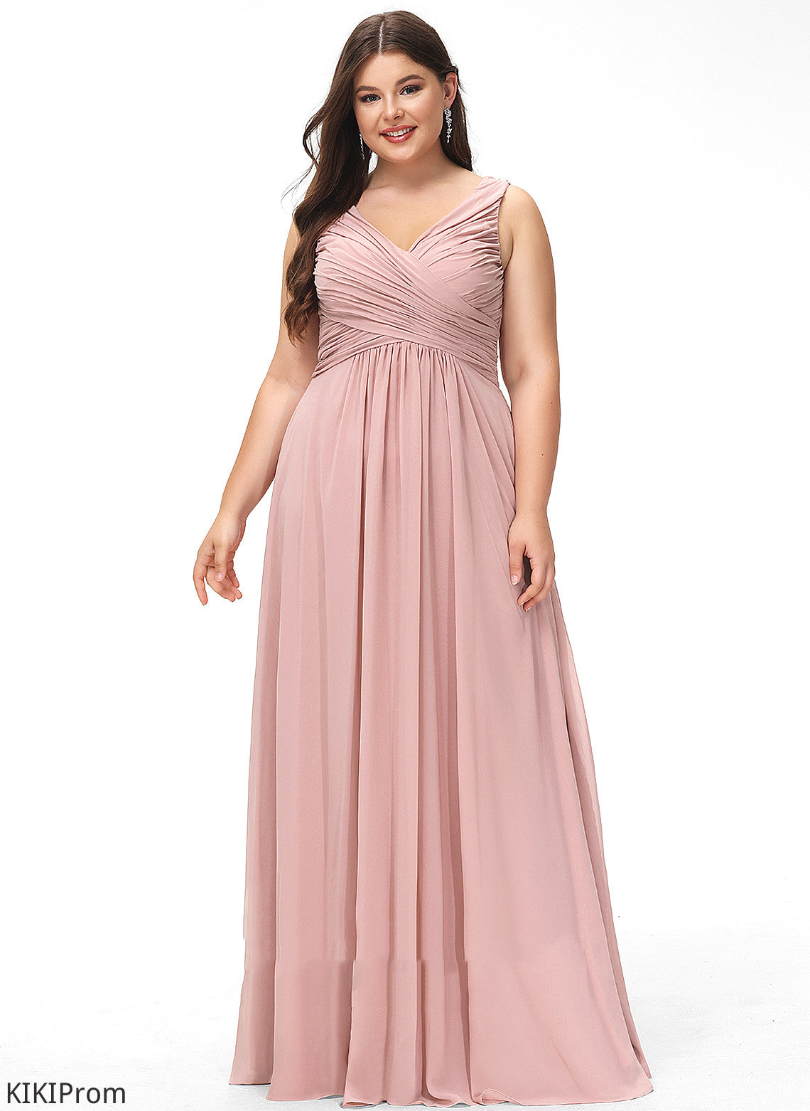 Pleated V-neck Length Fabric Silhouette Neckline Embellishment A-Line Floor-Length Rosie Sleeveless V-Neck Bridesmaid Dresses