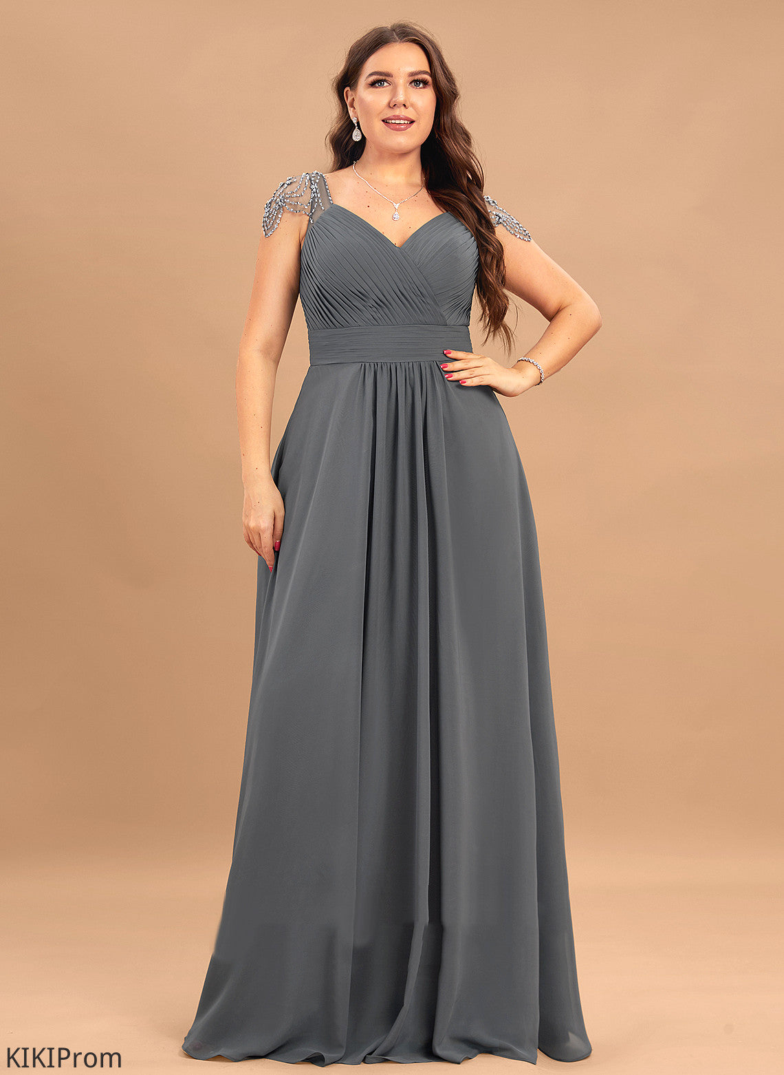 Length Silhouette Neckline Sequins A-Line V-neck Fabric Pleated Floor-Length Embellishment Beading Skyler Bridesmaid Dresses