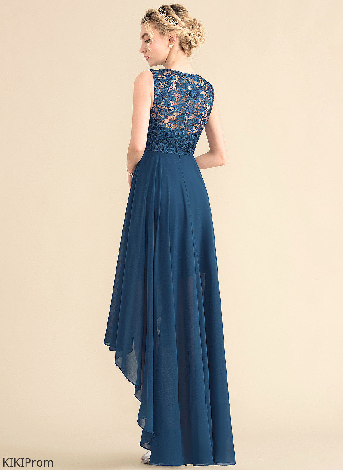 Fabric Neckline Asymmetrical Lace A-Line Straps ScoopNeck Silhouette Length Marely Sheath/Column Natural Waist Bridesmaid Dresses