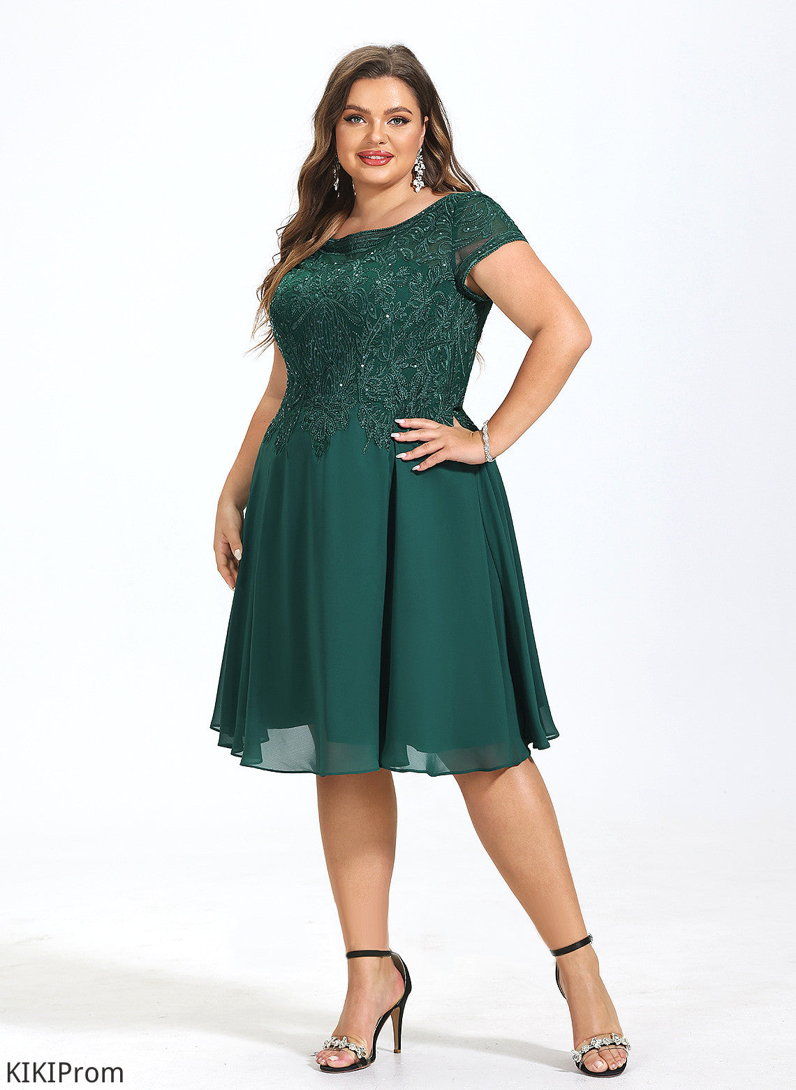 Cocktail Dresses Neck Scoop Trudie Lace Dress Knee-Length Sequins A-Line Chiffon With Cocktail