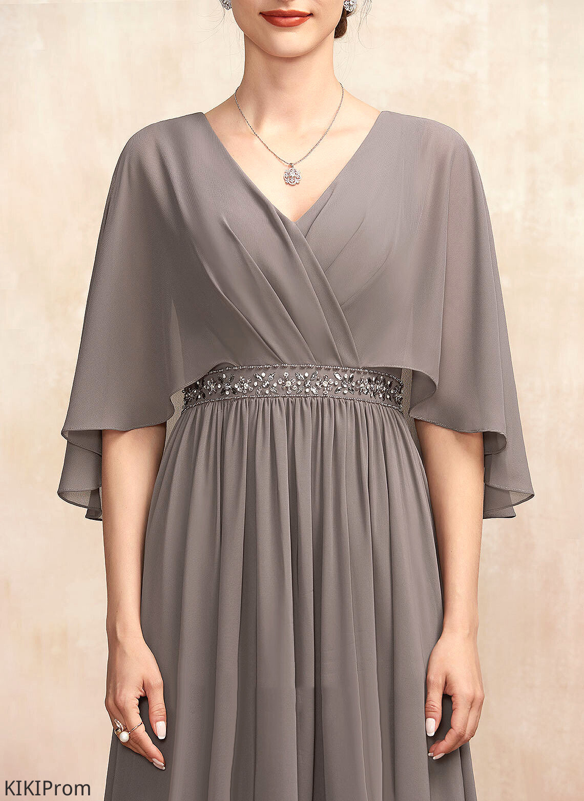 Beading With Ruffle V-neck Ankle-Length A-Line Chiffon Dress Cocktail Dresses Cocktail Willow