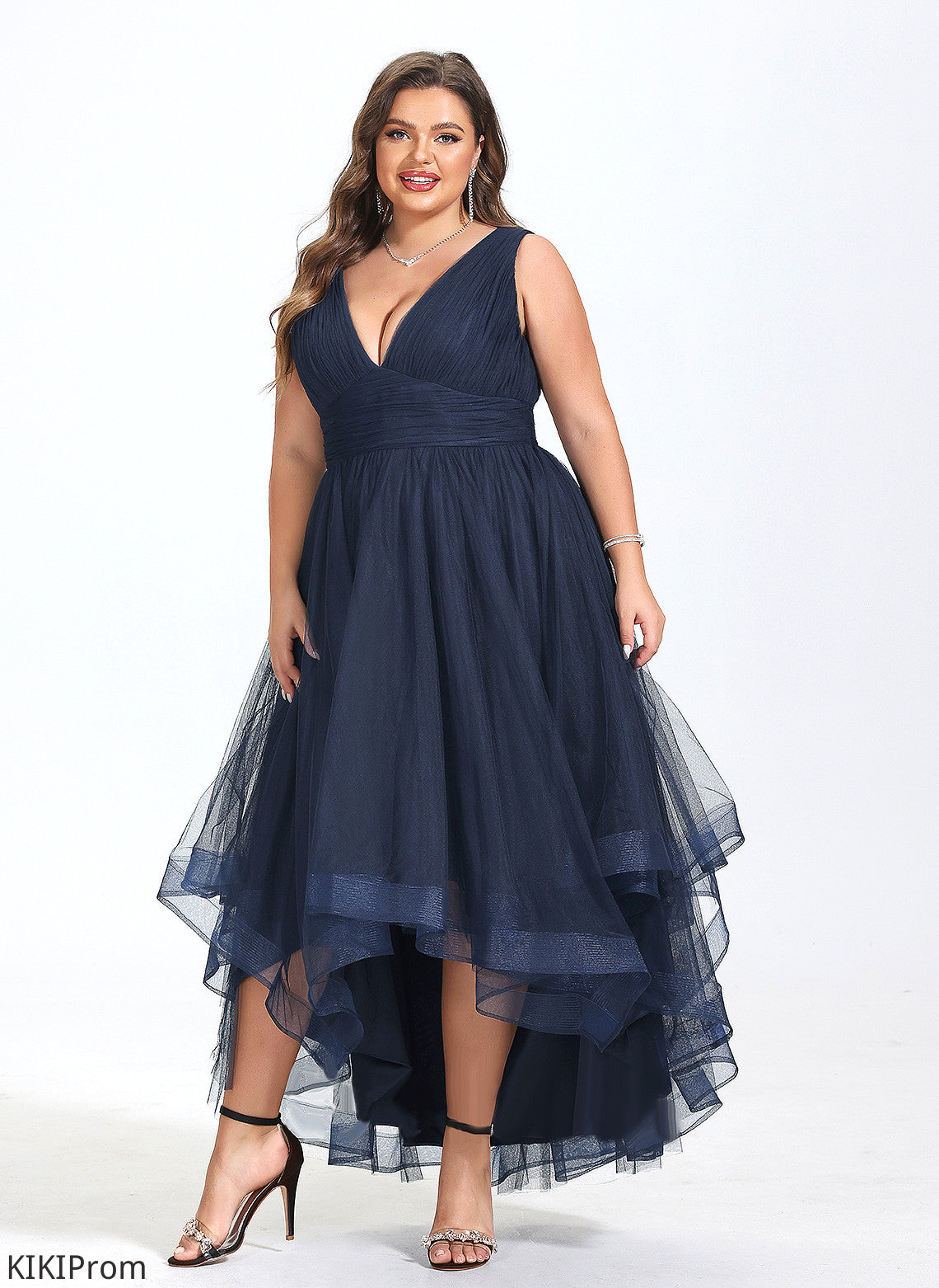 Dress Cocktail A-Line Ruffles Asymmetrical Pleated With Tulle Cascading Avery V-neck Cocktail Dresses