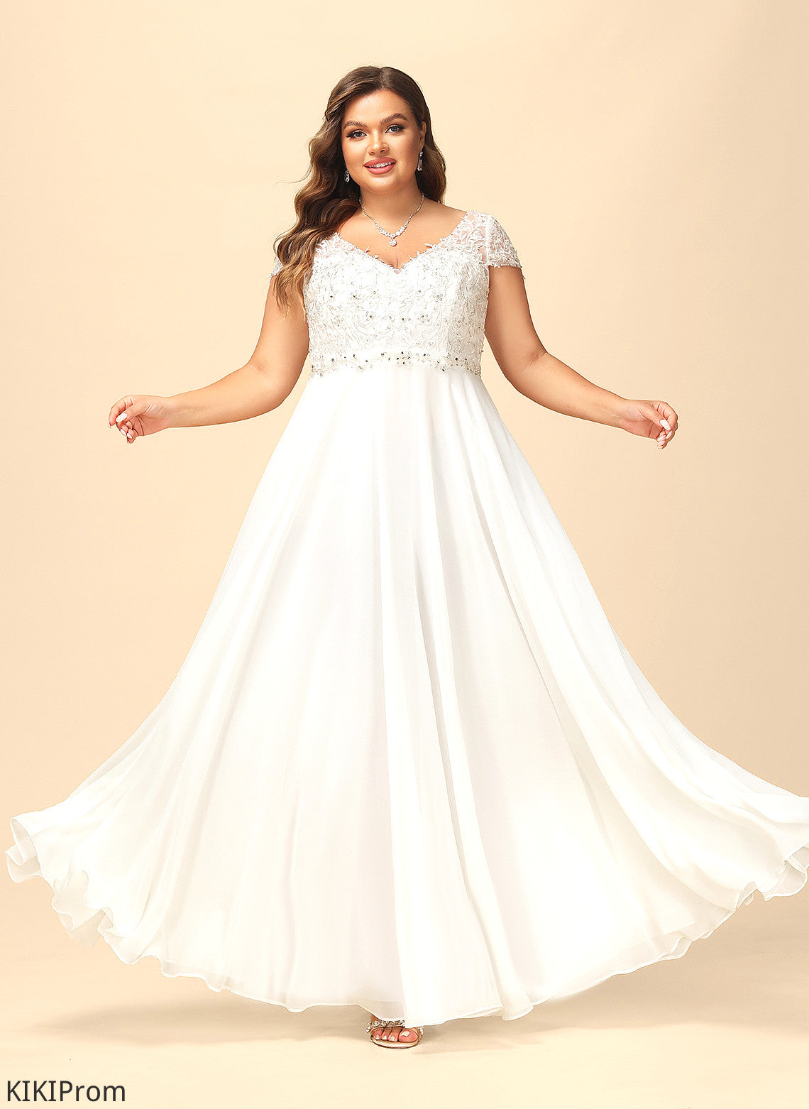 A-Line Wedding Dresses V-neck Chiffon With Floor-Length Sequins Lace Wedding Daisy Dress Beading