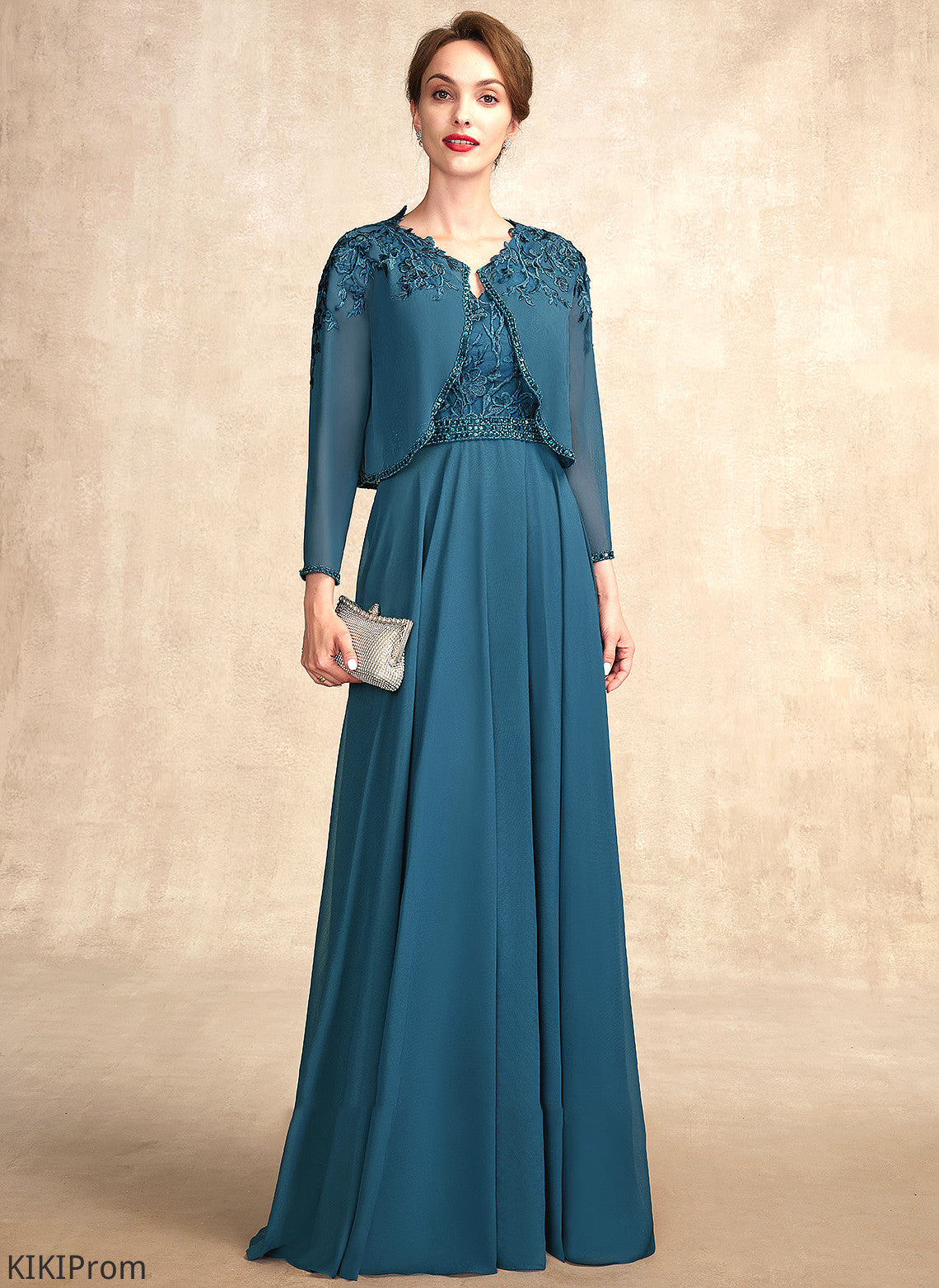 Floor-Length Lace of Mother Beading V-neck Bride the With Mother of the Bride Dresses Dress Simone Chiffon A-Line Sequins