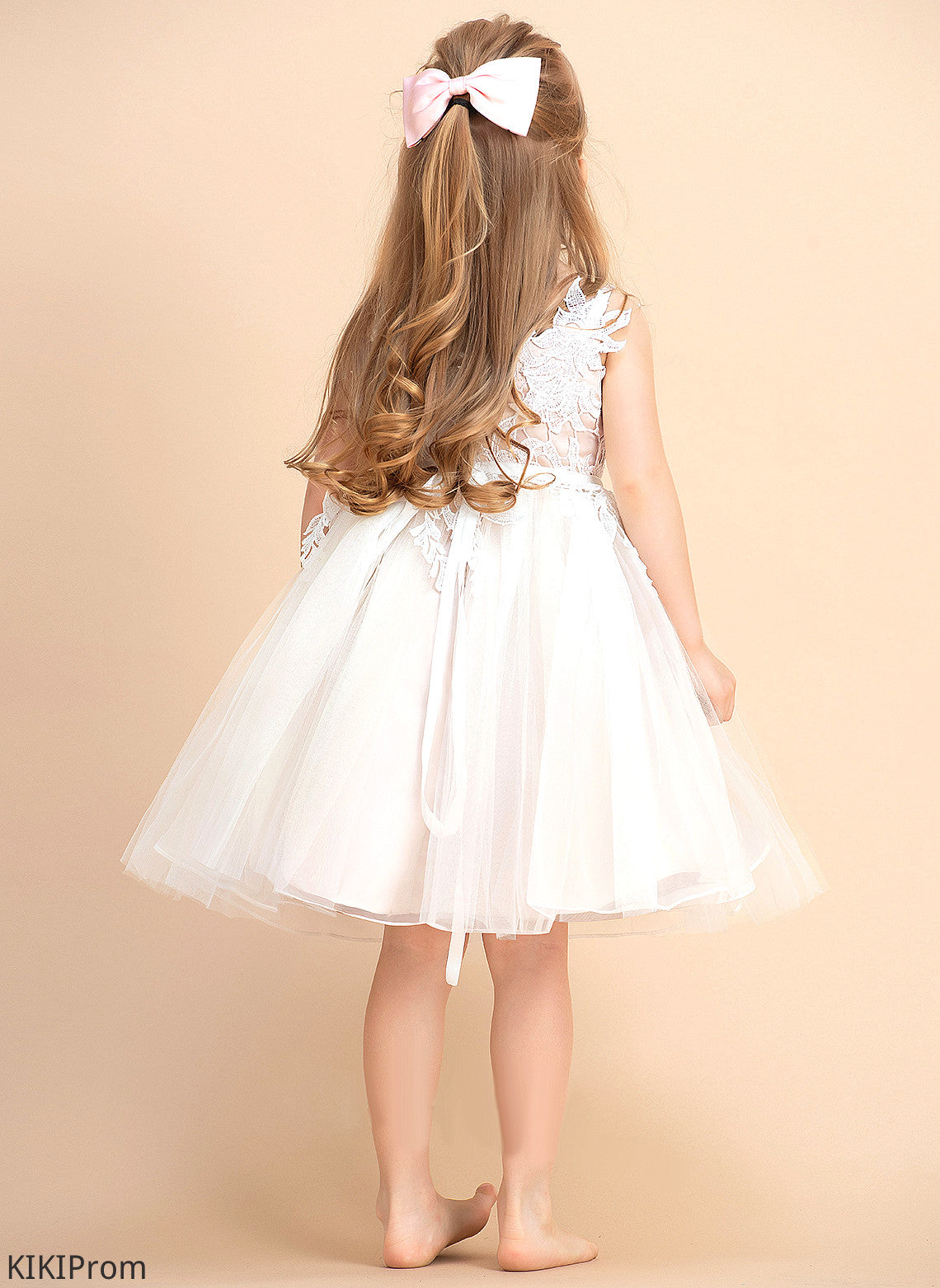 Knee-length Flower Girl Dresses V-neck/Straps - Girl Tulle/Lace Haylie Dress A-Line Sleeveless Flower