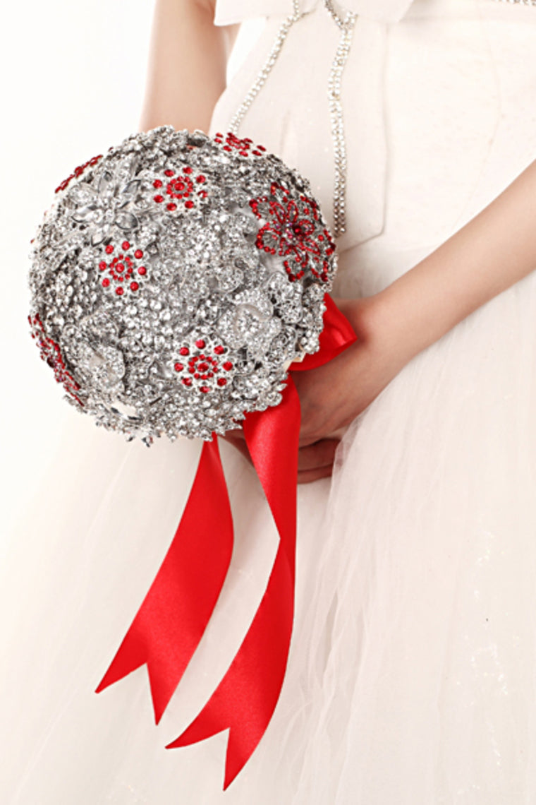 Round Shape Acrylic Cristal Beads With Ribbon Handle Wedding Bouquet (26*18cm)