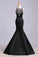 2022 Scoop Beaded Satin&Tulle Prom Dress Mermaid/Trumpet Black
