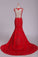2022 Prom Dresses Straps Mermaid Tulle With Applique Sweep Train