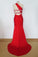Elegant Prom Dresses 2024 Red Sheath/Column One Shoulder Chiffon Sweep/Brush Train