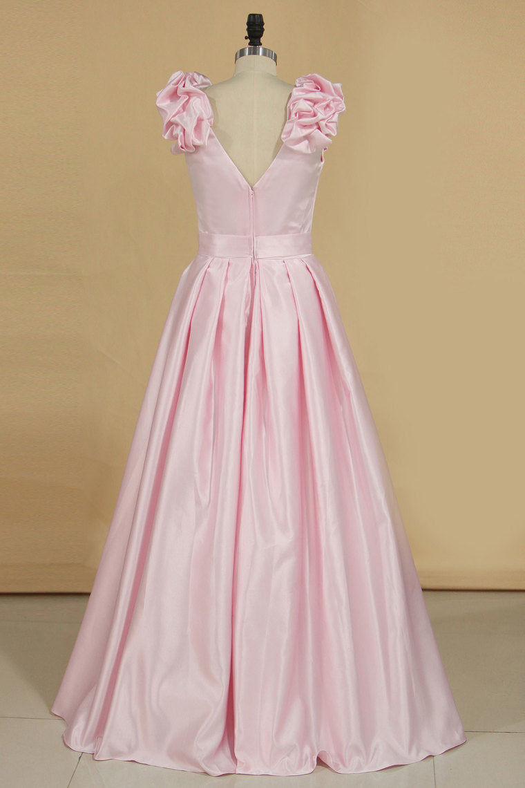 2024 V Neck A-Line Satin Bridesmaid Dresses