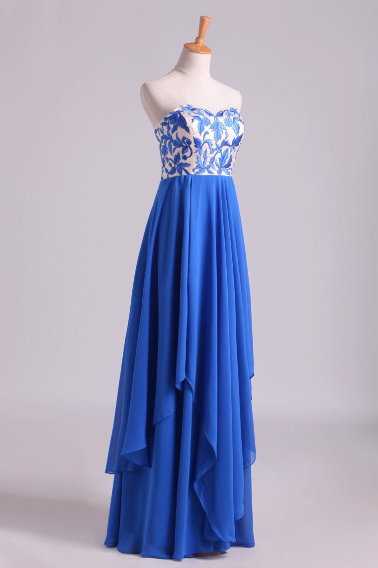 2024 Floor Length Chiffon Prom Dresses Seetheart Princess With Embroidery
