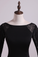 2022 Open Back Bateau Prom Dresses Sheath Spandex Black With Beading