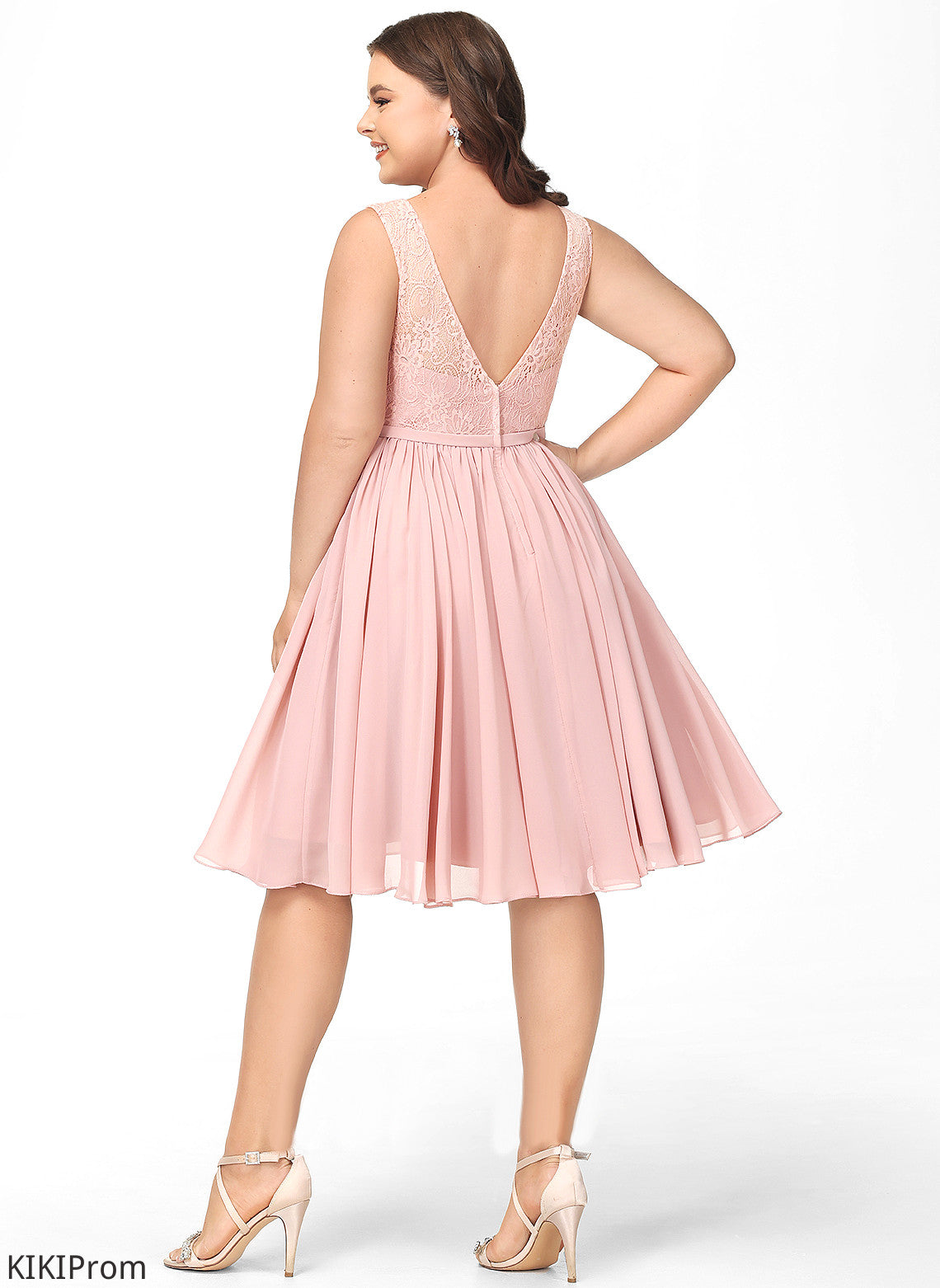 Isabell Bow(s) Dress Cocktail V-neck Lace With Knee-Length A-Line Chiffon Cocktail Dresses Lace