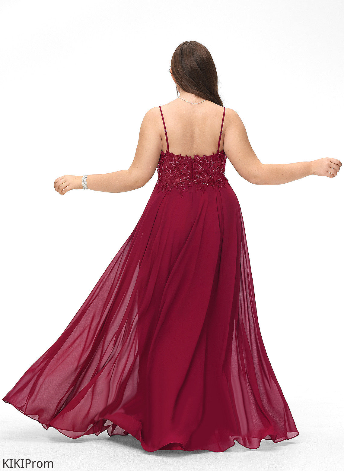 Chiffon Ursula A-Line Floor-Length Sequins Prom Dresses V-neck With Lace