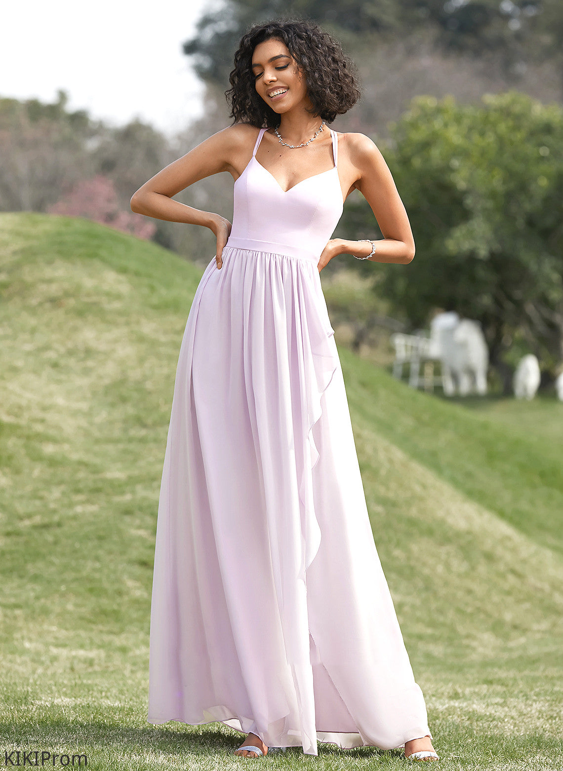 Neckline Asymmetrical Ruffle Length V-neck Embellishment Silhouette Fabric SplitFront A-Line Leia Trumpet/Mermaid Bridesmaid Dresses